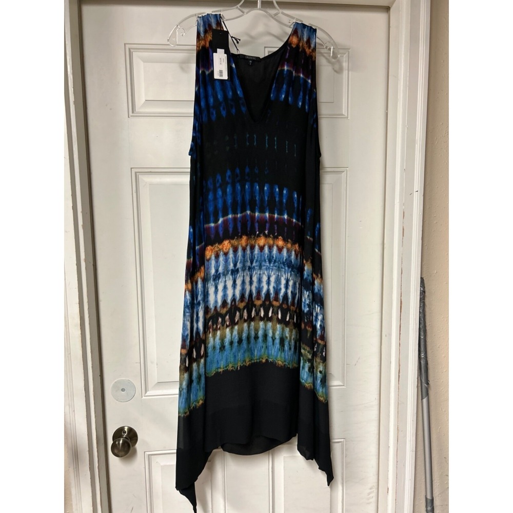 Dressori Womens Black Multicolor Silk V Neck Sleeveless Maxi Dress Size 2X NWT